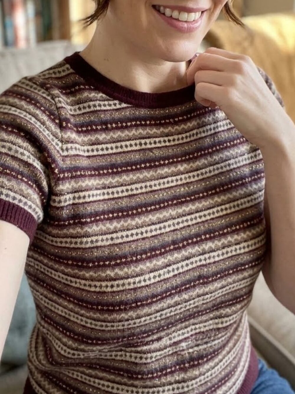 Marks & Spencer M&S Woman Short Sleeve Knit Pullover Sweater Classic Fair Isle